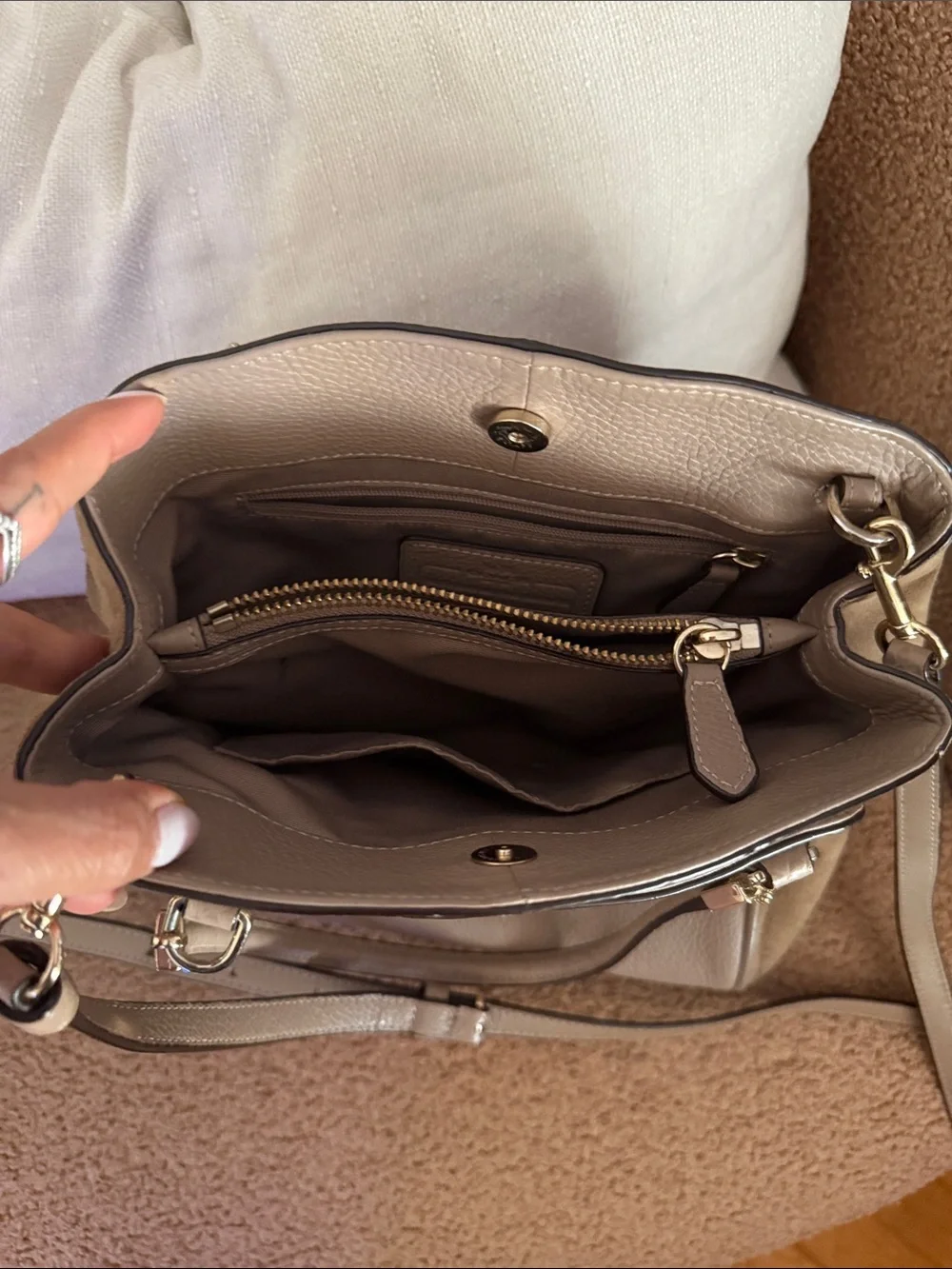 COACH Taupe Leather & Suede Satchel Bag